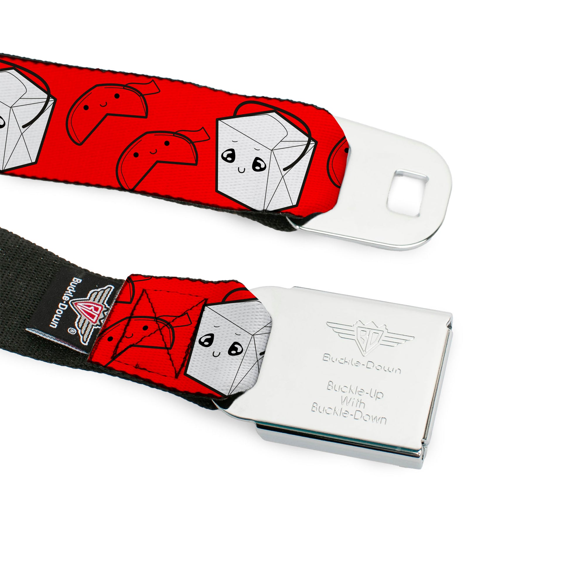 BD Wings Logo CLOSE-UP Full Color Black Silver Seatbelt Belt - Take Out/Fortune Cookies Red Webbing Seatbelt Belts Buckle-Down