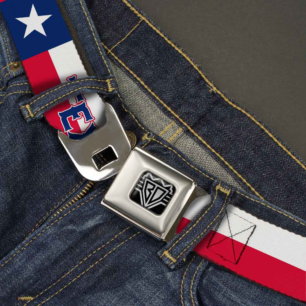 BD Wings Logo CLOSE-UP Full Color Black Silver Seatbelt Belt - Texas Flag/TEXAS Webbing Seatbelt Belts Buckle-Down