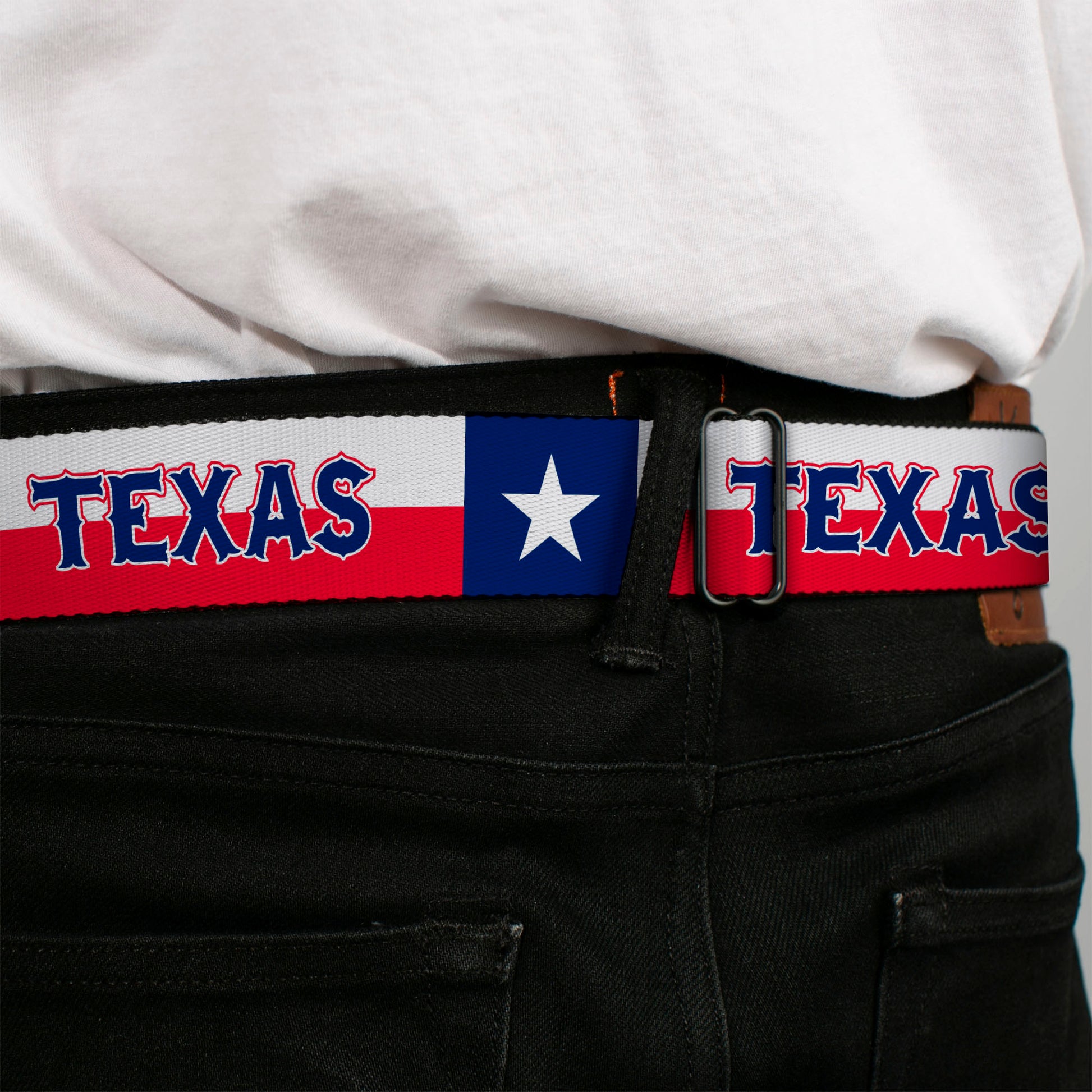 BD Wings Logo CLOSE-UP Full Color Black Silver Seatbelt Belt - Texas Flag/TEXAS Webbing Seatbelt Belts Buckle-Down