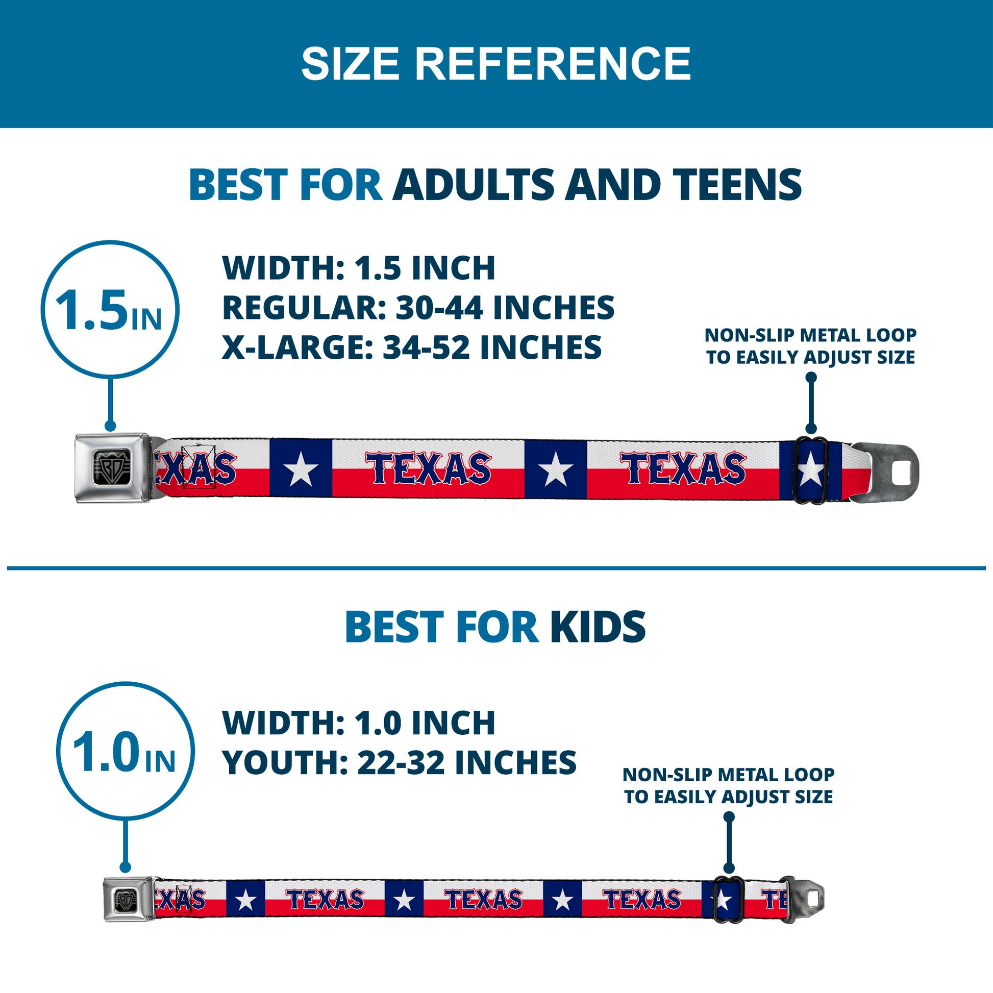 BD Wings Logo CLOSE-UP Full Color Black Silver Seatbelt Belt - Texas Flag/TEXAS Webbing Seatbelt Belts Buckle-Down