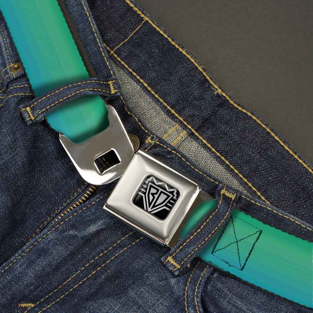 BD Wings Logo CLOSE-UP Full Color Black Silver Seatbelt Belt - Teal Ombre Webbing Seatbelt Belts Buckle-Down
