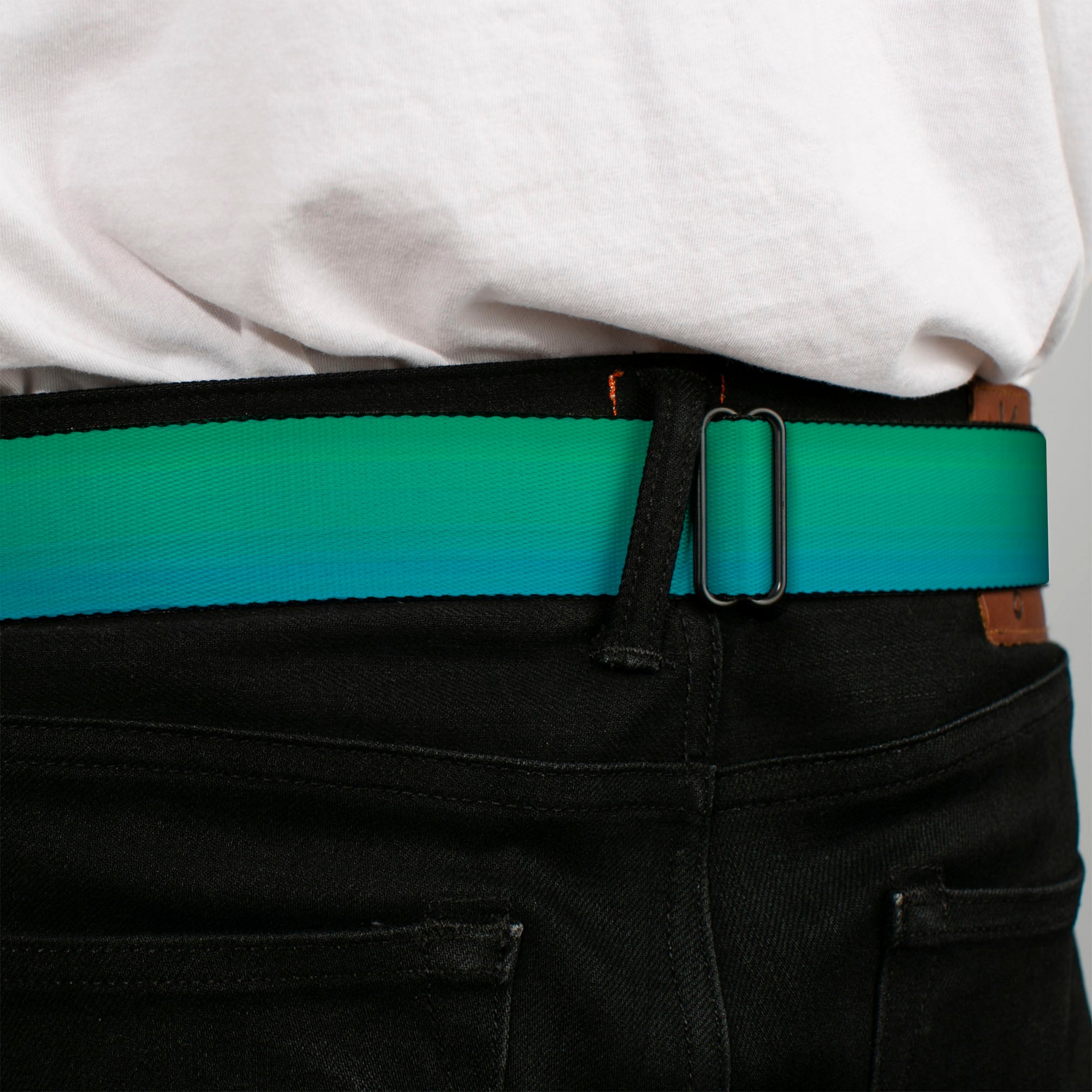 BD Wings Logo CLOSE-UP Full Color Black Silver Seatbelt Belt - Teal Ombre Webbing Seatbelt Belts Buckle-Down