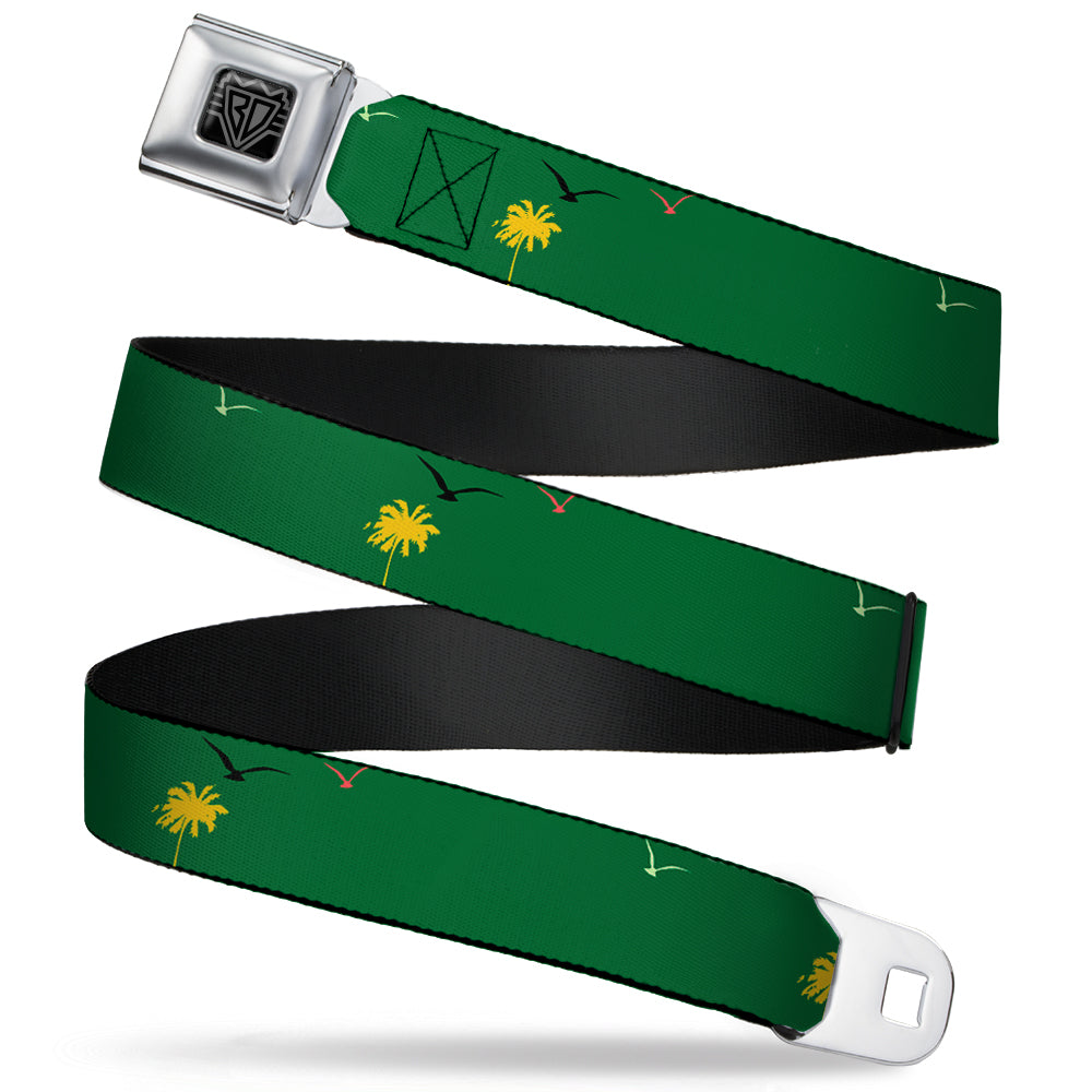 BD Wings Logo CLOSE-UP Full Color Black Silver Seatbelt Belt - Tropical Flora Greens/Reds/Gold Webbing Seatbelt Belts Buckle-Down