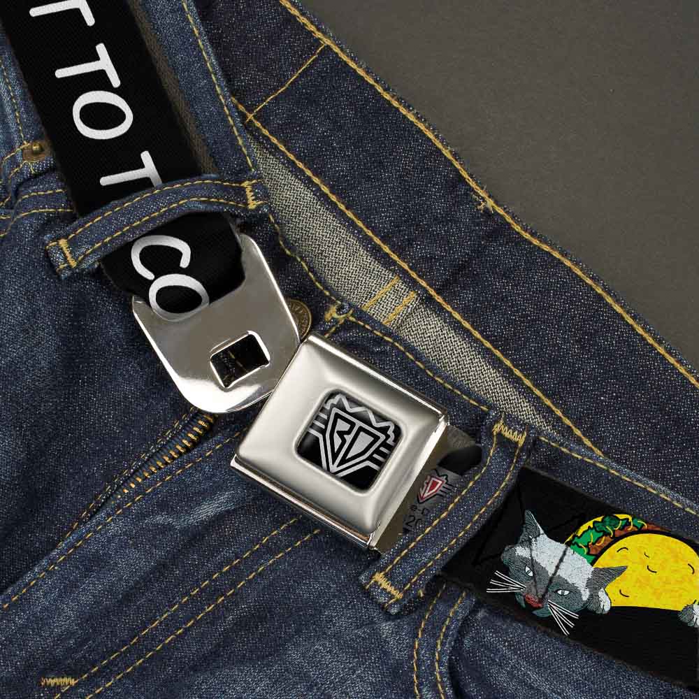 BD Wings Logo CLOSE-UP Full Color Black Silver Seatbelt Belt - Taco Cat I DON'T WANT TO TACO 'BOUT IT Webbing Seatbelt Belts Buckle-Down