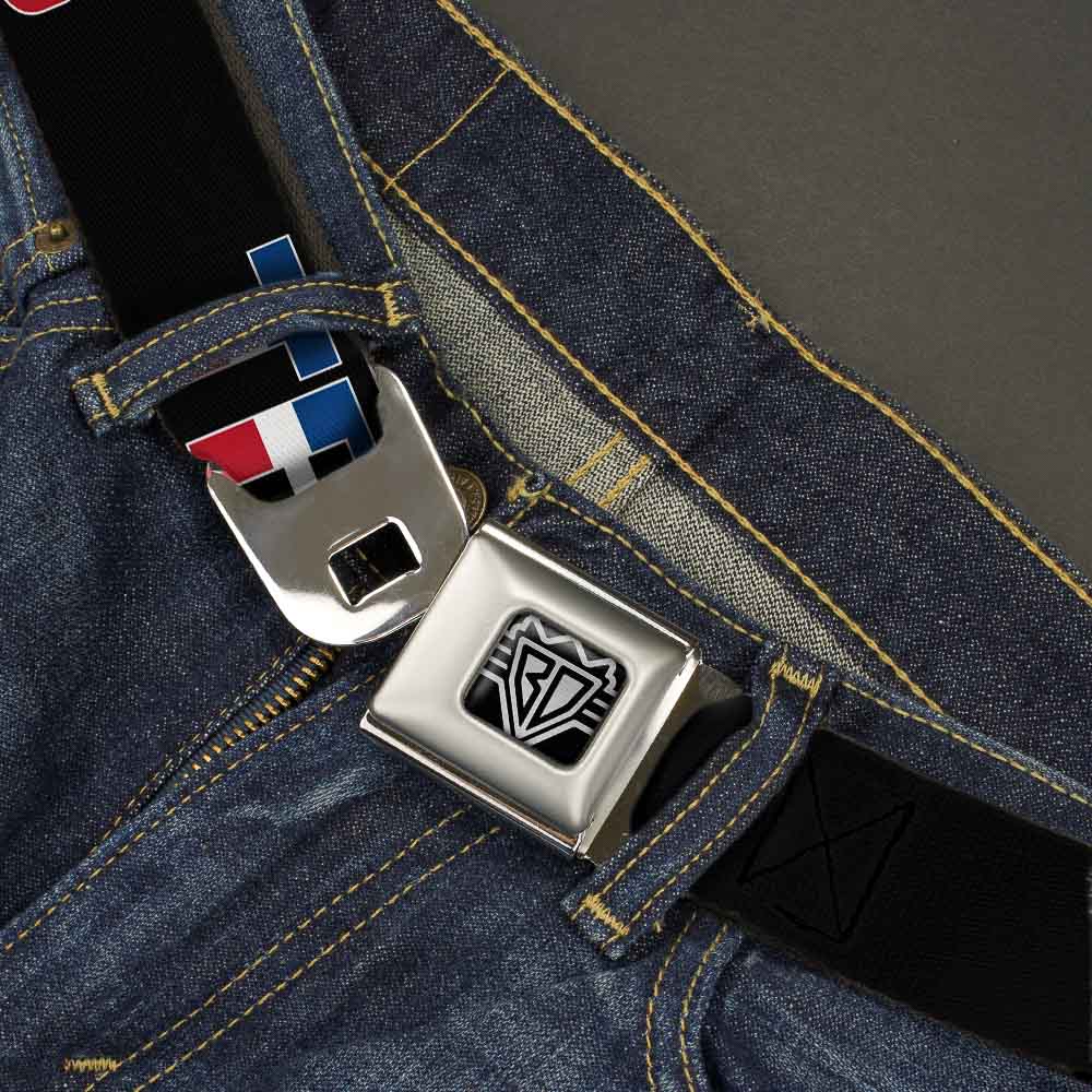 BD Wings Logo CLOSE-UP Full Color Black Silver Seatbelt Belt - TEXAS w/Star Black/White/Blue/Red Webbing Seatbelt Belts Buckle-Down