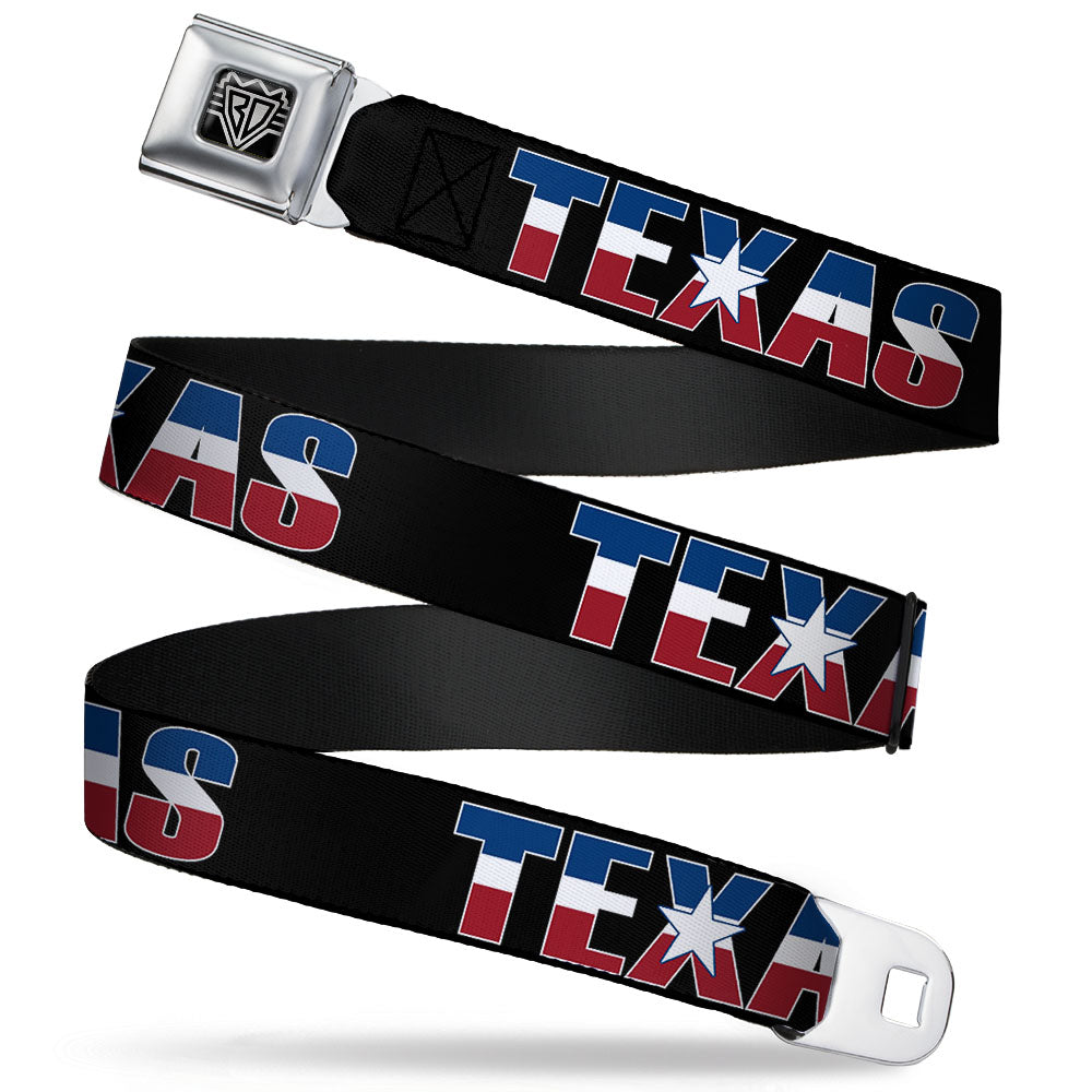BD Wings Logo CLOSE-UP Full Color Black Silver Seatbelt Belt - TEXAS w/Star Black/White/Blue/Red Webbing Seatbelt Belts Buckle-Down
