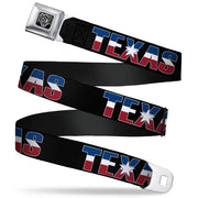 BD Wings Logo CLOSE-UP Full Color Black Silver Seatbelt Belt - TEXAS w/Star Black/White/Blue/Red Webbing Seatbelt Belts Buckle-Down