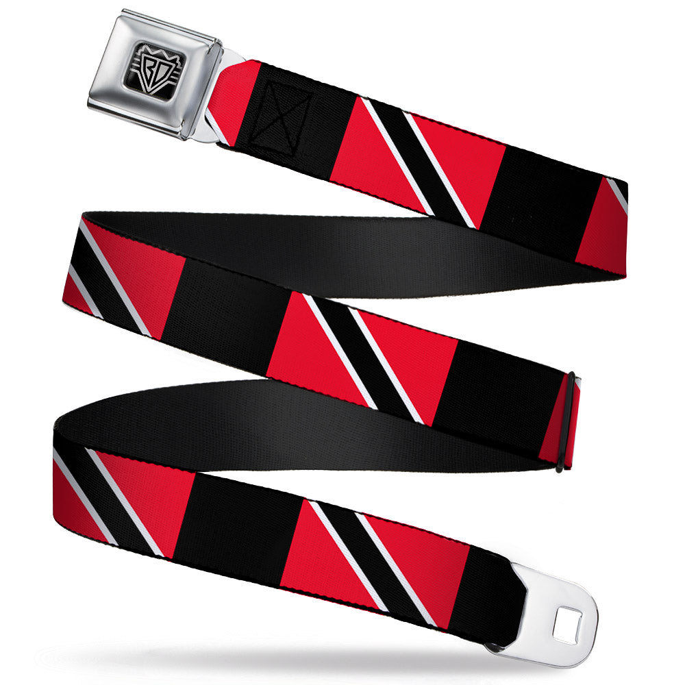 BD Wings Logo CLOSE-UP Full Color Black Silver Seatbelt Belt - Trinidad & Tobago Flags/Black Block Webbing Seatbelt Belts Buckle-Down