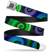 BD Wings Logo CLOSE-UP Full Color Black Silver Seatbelt Belt - Tie Dye Swirl Green/Blue/Purple Webbing Seatbelt Belts Buckle-Down