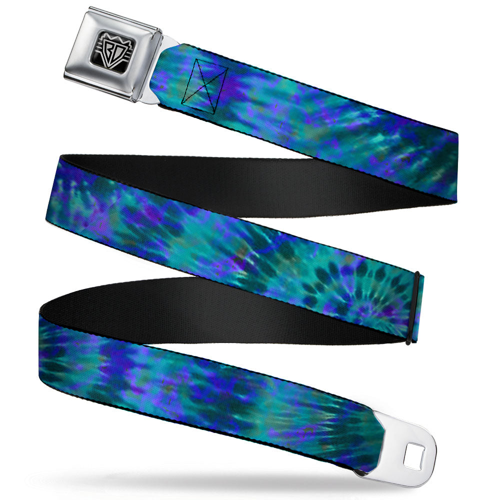 BD Wings Logo CLOSE-UP Full Color Black Silver Seatbelt Belt - Tie Dye Green/Blue/Purple Webbing Seatbelt Belts Buckle-Down