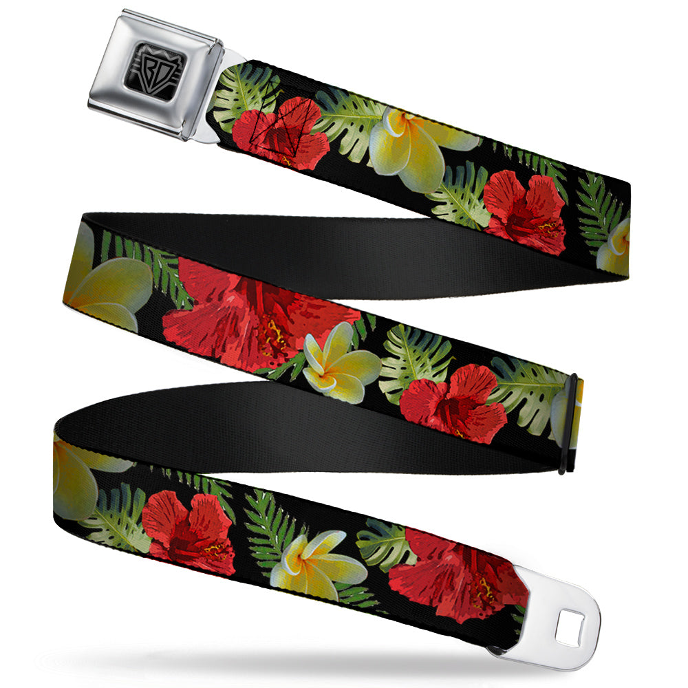 BD Wings Logo CLOSE-UP Full Color Black Silver Seatbelt Belt - Tropical Floral Collage Black/Red/Orange Webbing Seatbelt Belts Buckle-Down