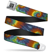 BD Wings Logo CLOSE-UP Full Color Black Silver Seatbelt Belt - Tie Dye Swirl Multi Color Webbing Seatbelt Belts Buckle-Down