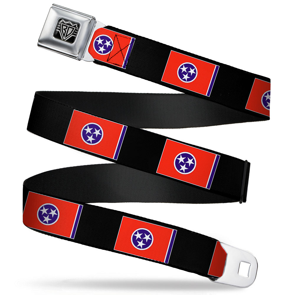 BD Wings Logo CLOSE-UP Full Color Black Silver Seatbelt Belt - Tennessee Flags/Black Webbing Seatbelt Belts Buckle-Down