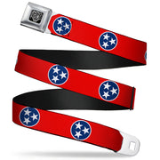 BD Wings Logo CLOSE-UP Full Color Black Silver Seatbelt Belt - Tennessee Flag Stars Red/White/Blue Webbing Seatbelt Belts Buckle-Down