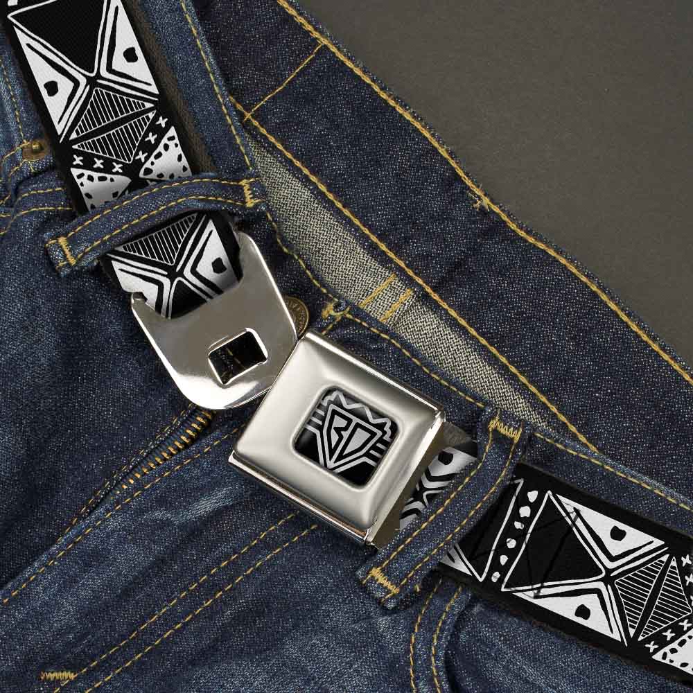 BD Wings Logo CLOSE-UP Full Color Black Silver Seatbelt Belt - Tribal1 Black/White Webbing Seatbelt Belts Buckle-Down
