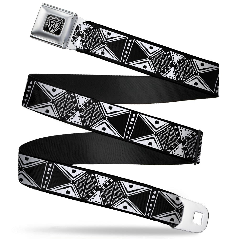 BD Wings Logo CLOSE-UP Full Color Black Silver Seatbelt Belt - Tribal1 Black/White Webbing Seatbelt Belts Buckle-Down