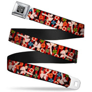 BD Wings Logo CLOSE-UP Full Color Black Silver Seatbelt Belt - Top Hat Pin Up Girl/Poker Chips Vertical Stripes Red/Black Webbing Seatbelt Belts Buckle-Down