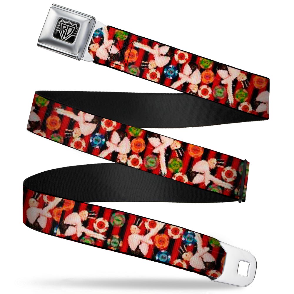 BD Wings Logo CLOSE-UP Full Color Black Silver Seatbelt Belt - Top Hat Pin Up Girl/Poker Chips Vertical Stripes Red/Black Webbing Seatbelt Belts Buckle-Down