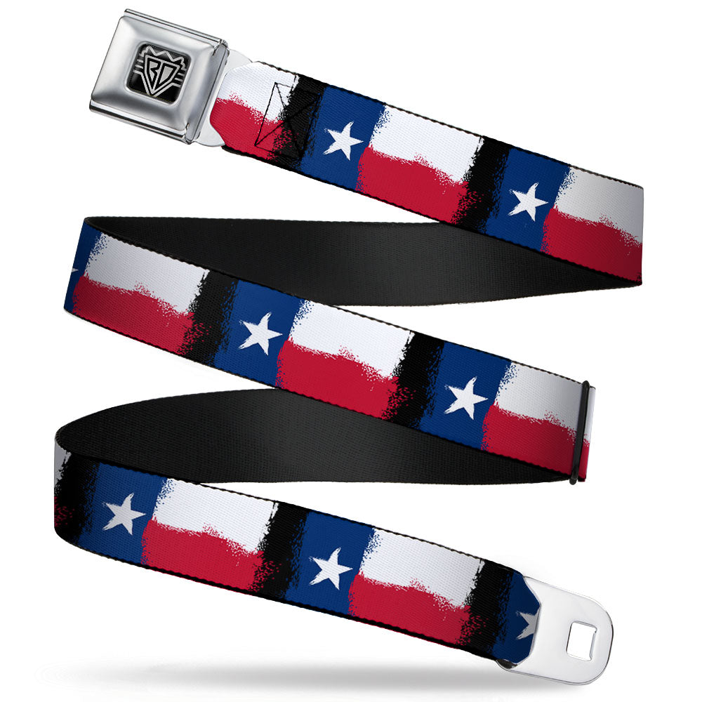 BD Wings Logo CLOSE-UP Full Color Black Silver Seatbelt Belt - Texas Flag Painting Webbing Seatbelt Belts Buckle-Down