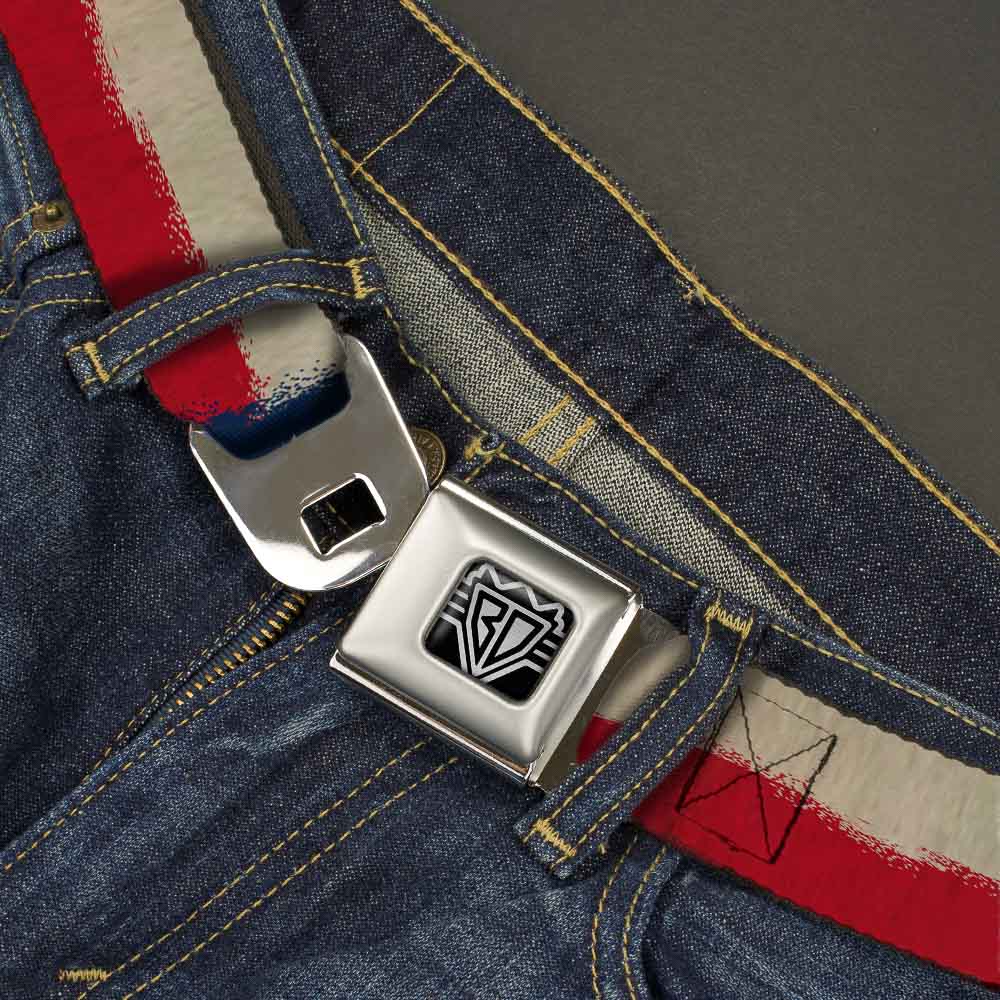 BD Wings Logo CLOSE-UP Full Color Black Silver Seatbelt Belt - Texas Flag CLOSE-UP Distressed Painting Webbing Seatbelt Belts Buckle-Down
