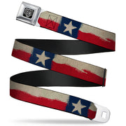 BD Wings Logo CLOSE-UP Full Color Black Silver Seatbelt Belt - Texas Flag CLOSE-UP Distressed Painting Webbing Seatbelt Belts Buckle-Down