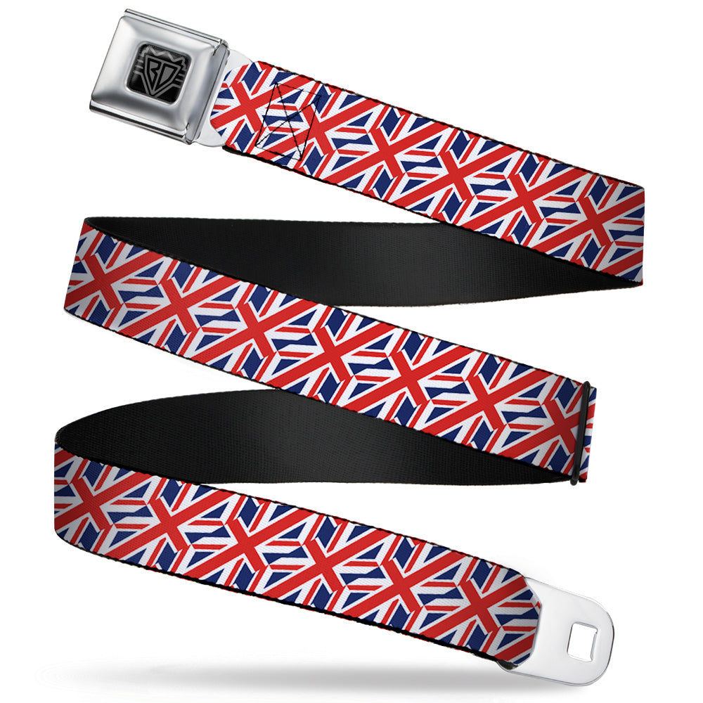BD Wings Logo CLOSE-UP Full Color Black Silver Seatbelt Belt - United Kingdom Flags Diagonal Webbing Seatbelt Belts Buckle-Down