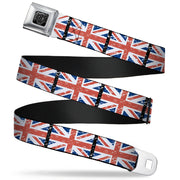 BD Wings Logo CLOSE-UP Full Color Black Silver Seatbelt Belt - United Kingdom Flags Weathered Webbing Seatbelt Belts Buckle-Down