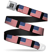 BD Wings Logo CLOSE-UP Full Color Black Silver Seatbelt Belt - United States Flags Webbing Seatbelt Belts Buckle-Down