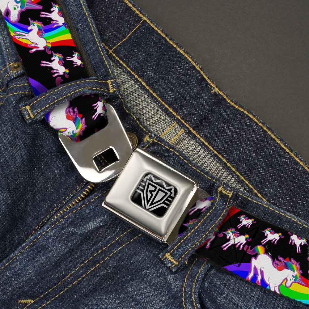 BD Wings Logo CLOSE-UP Full Color Black Silver Seatbelt Belt - Unicorns/Rainbow Swirl Black Webbing Seatbelt Belts Buckle-Down