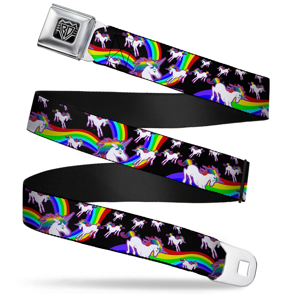BD Wings Logo CLOSE-UP Full Color Black Silver Seatbelt Belt - Unicorns/Rainbow Swirl Black Webbing Seatbelt Belts Buckle-Down