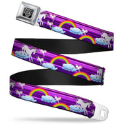 BD Wings Logo CLOSE-UP Full Color Black Silver Seatbelt Belt - Unicorns/Rainbows w/Stripes Purple Webbing Seatbelt Belts Buckle-Down