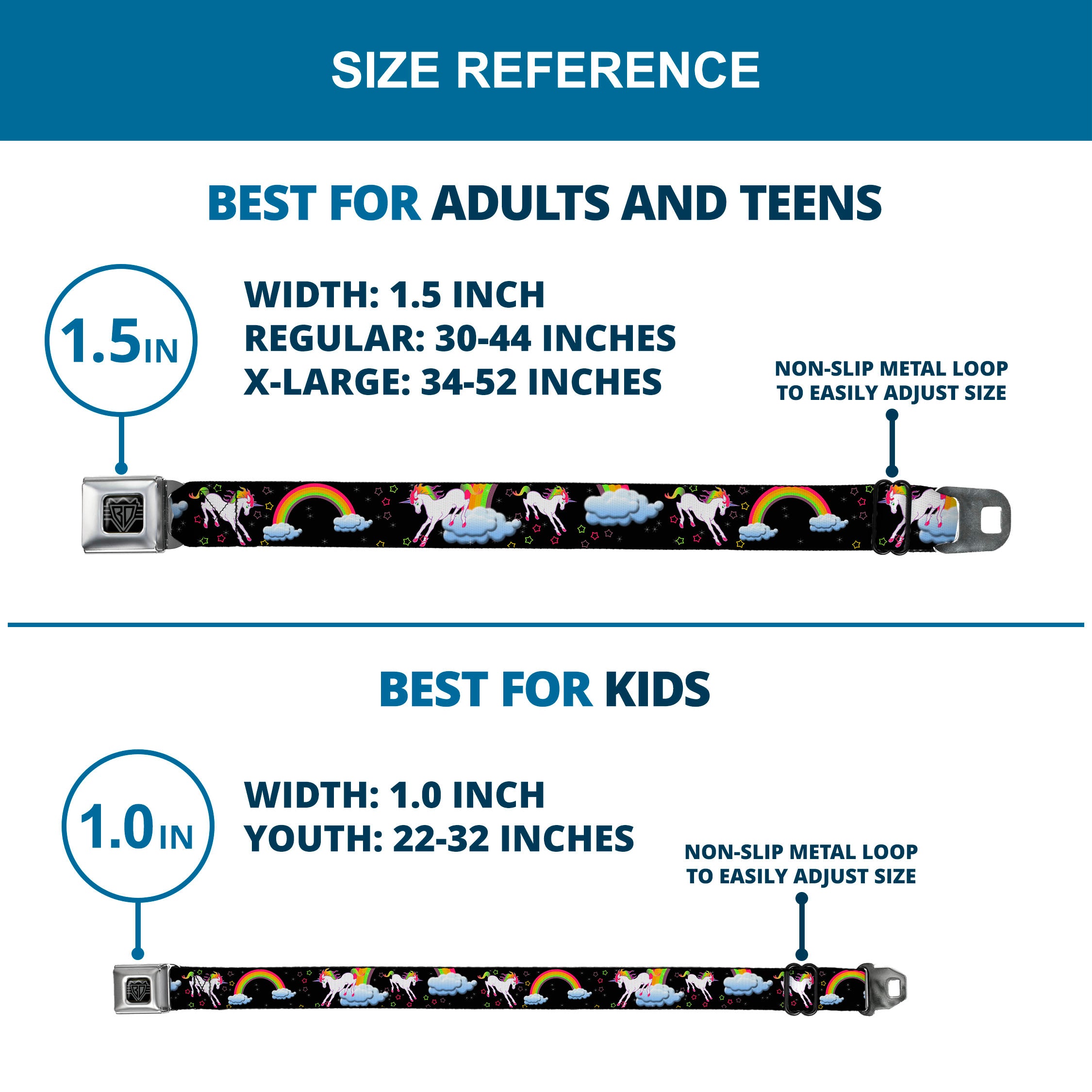 BD Wings Logo CLOSE-UP Full Color Black Silver Seatbelt Belt - Unicorns/Rainbows/Stars Black Webbing Seatbelt Belts Buckle-Down