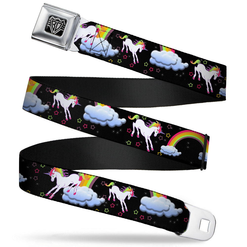 BD Wings Logo CLOSE-UP Full Color Black Silver Seatbelt Belt - Unicorns/Rainbows/Stars Black Webbing Seatbelt Belts Buckle-Down