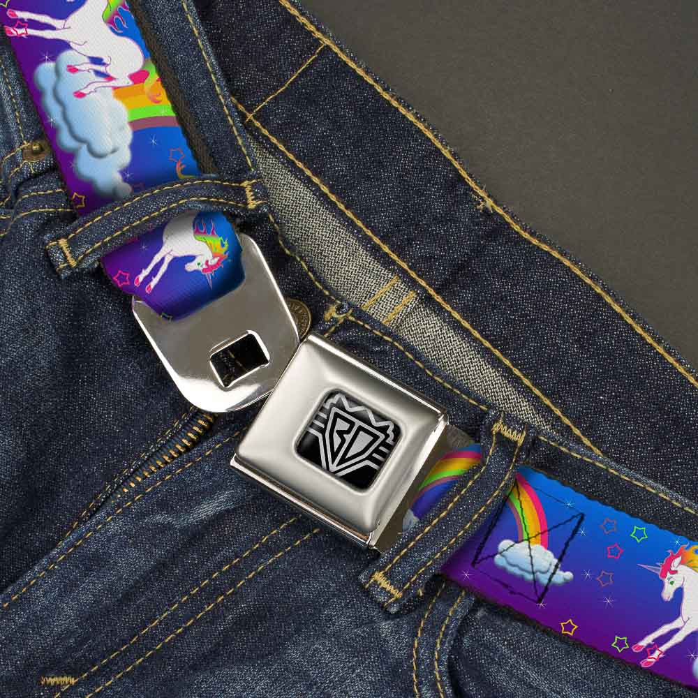 BD Wings Logo CLOSE-UP Full Color Black Silver Seatbelt Belt - Unicorns/Rainbows/Stars Blue/Purple Webbing Seatbelt Belts Buckle-Down