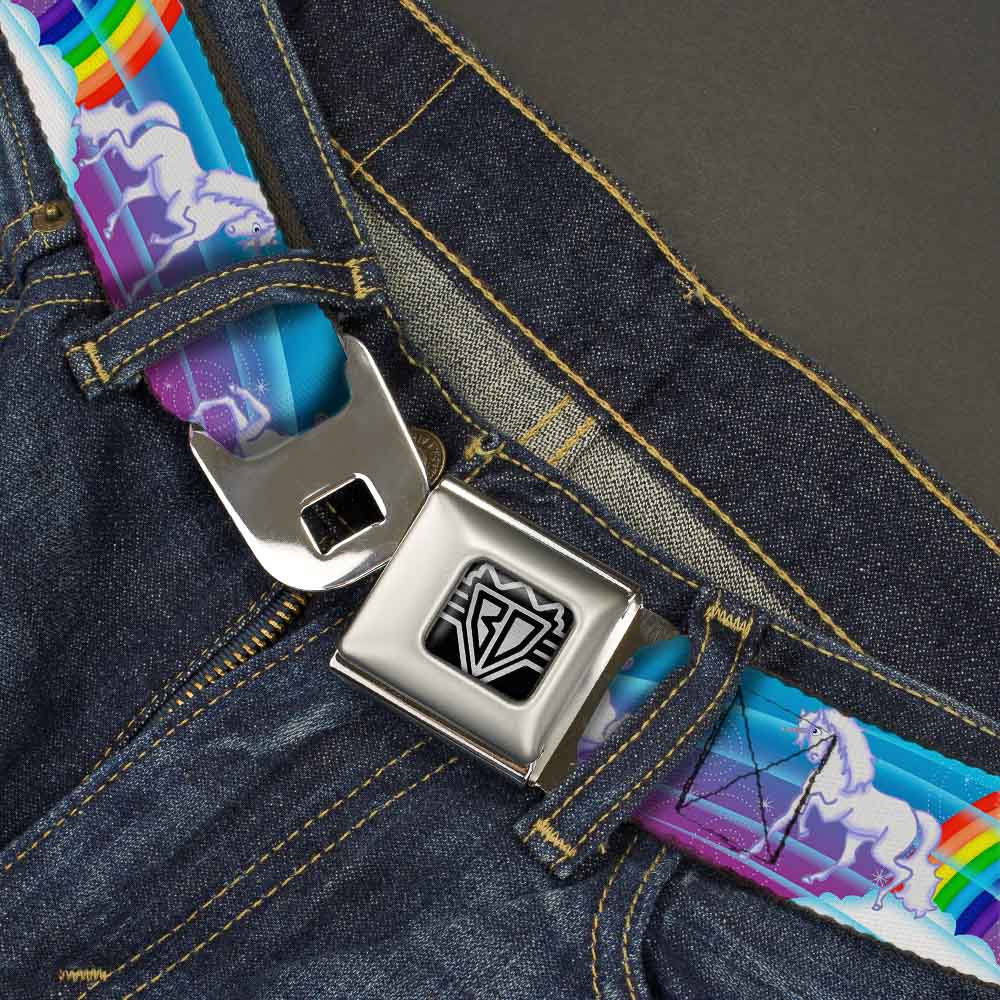 BD Wings Logo CLOSE-UP Full Color Black Silver Seatbelt Belt - Unicorns/Rainbows/Stars Blue/Rainbow/White Webbing Seatbelt Belts Buckle-Down