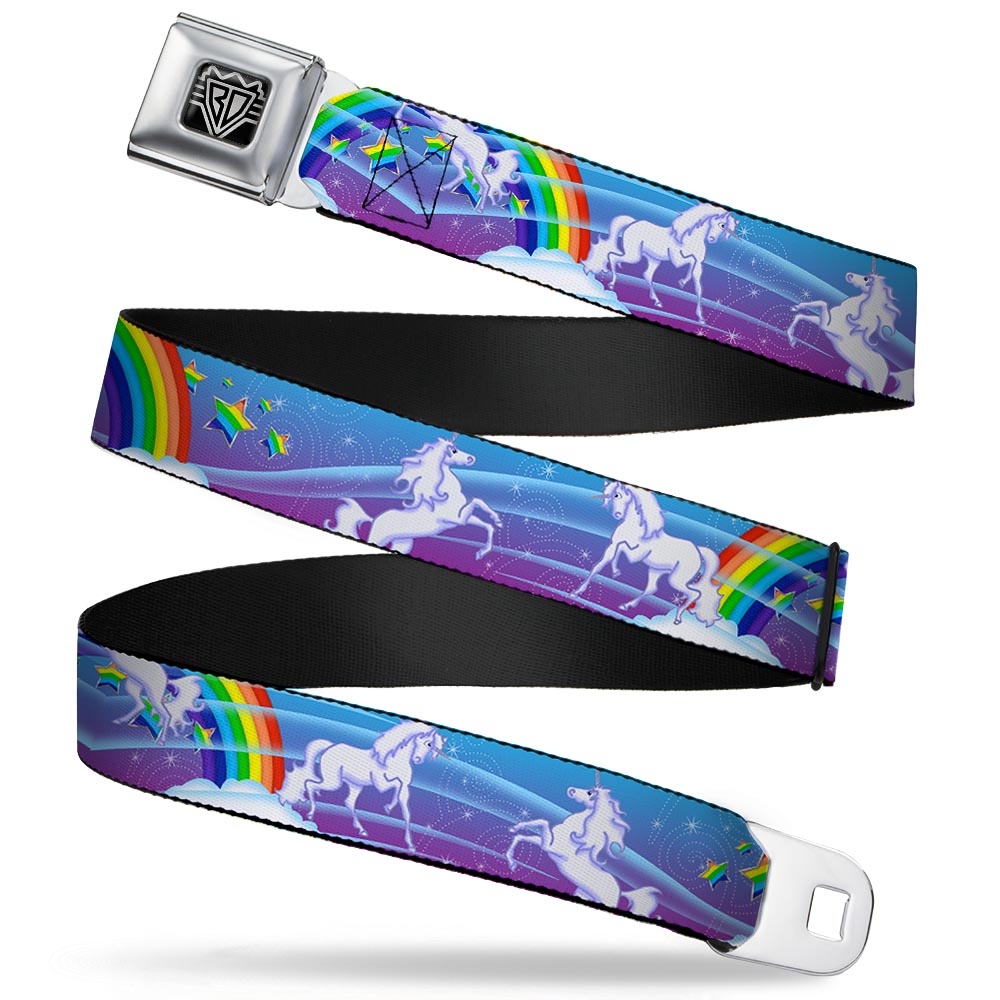BD Wings Logo CLOSE-UP Full Color Black Silver Seatbelt Belt - Unicorns/Rainbows/Stars Blue/Rainbow/White Webbing Seatbelt Belts Buckle-Down