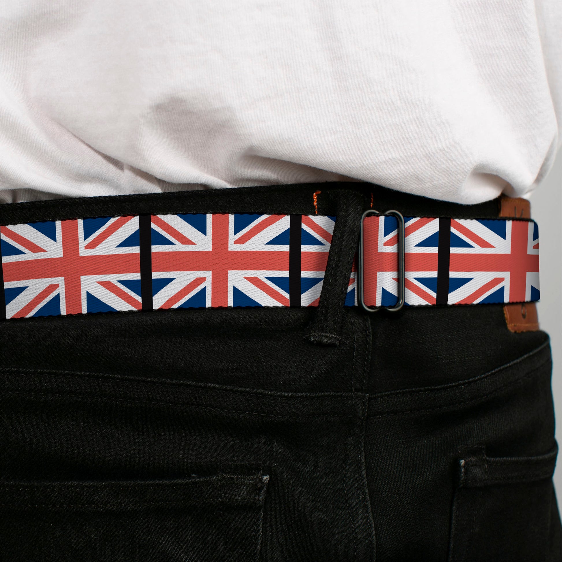 BD Wings Logo CLOSE-UP Full Color Black Silver Seatbelt Belt - United Kingdom Flags Webbing Seatbelt Belts Buckle-Down