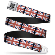 BD Wings Logo CLOSE-UP Full Color Black Silver Seatbelt Belt - United Kingdom Flags Webbing Seatbelt Belts Buckle-Down