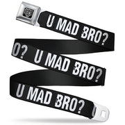 BD Wings Logo CLOSE-UP Full Color Black Silver Seatbelt Belt - U MAD BRO? Weathered Black/White Webbing Seatbelt Belts Buckle-Down