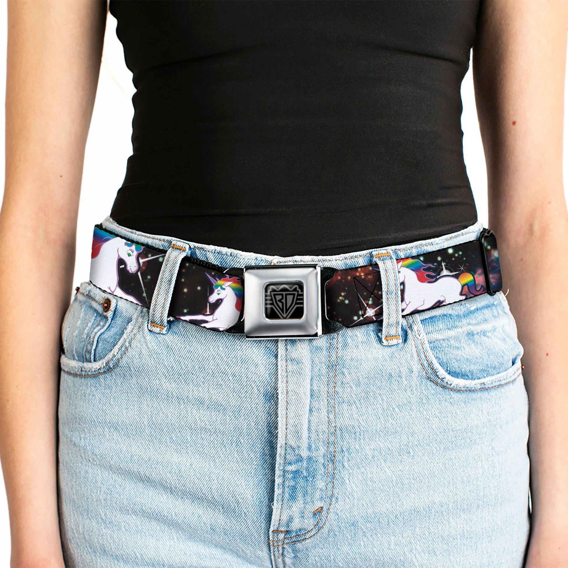 BD Wings Logo CLOSE-UP Full Color Black Silver Seatbelt Belt - Unicorn Universe Webbing Seatbelt Belts Buckle-Down