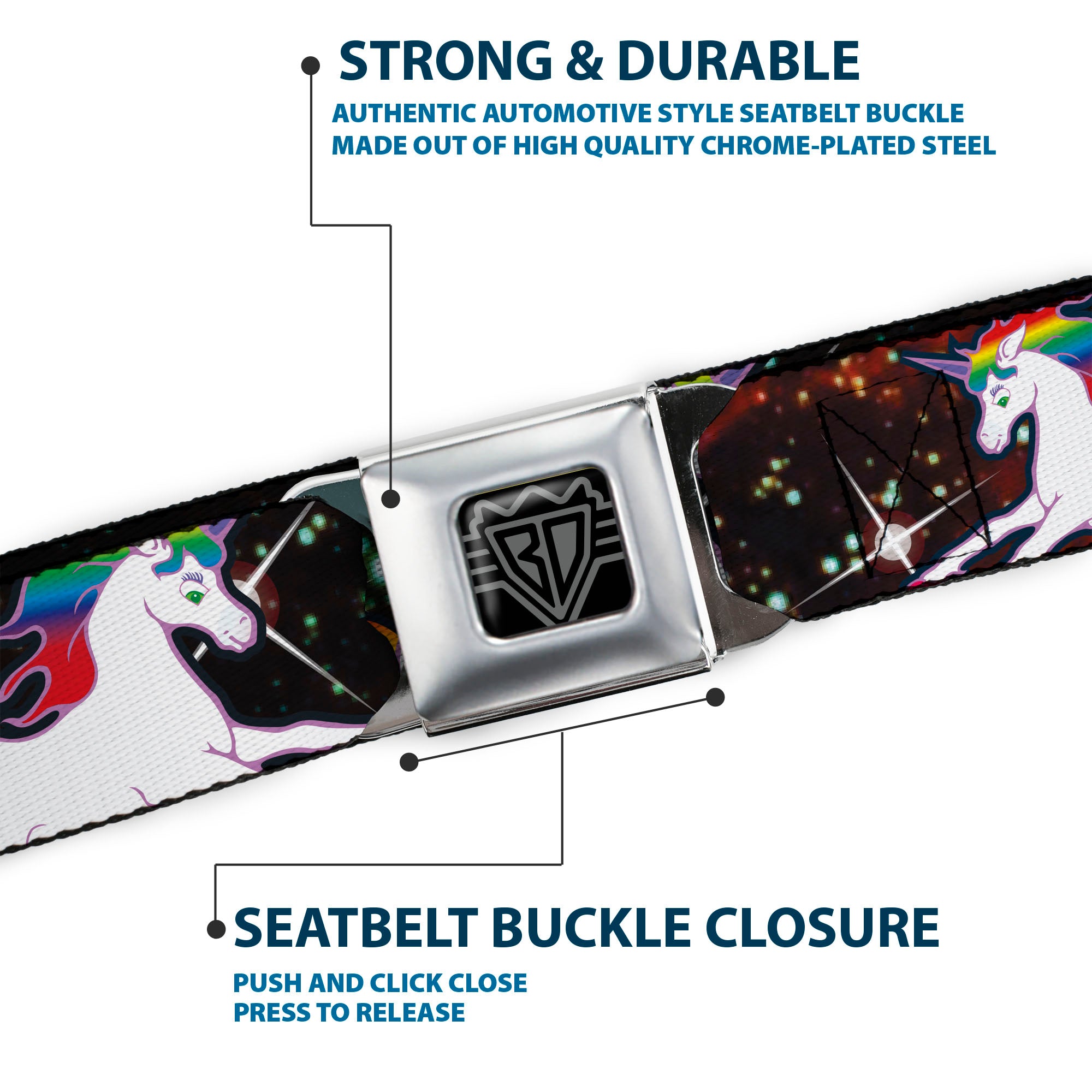 BD Wings Logo CLOSE-UP Full Color Black Silver Seatbelt Belt - Unicorn Universe Webbing Seatbelt Belts Buckle-Down