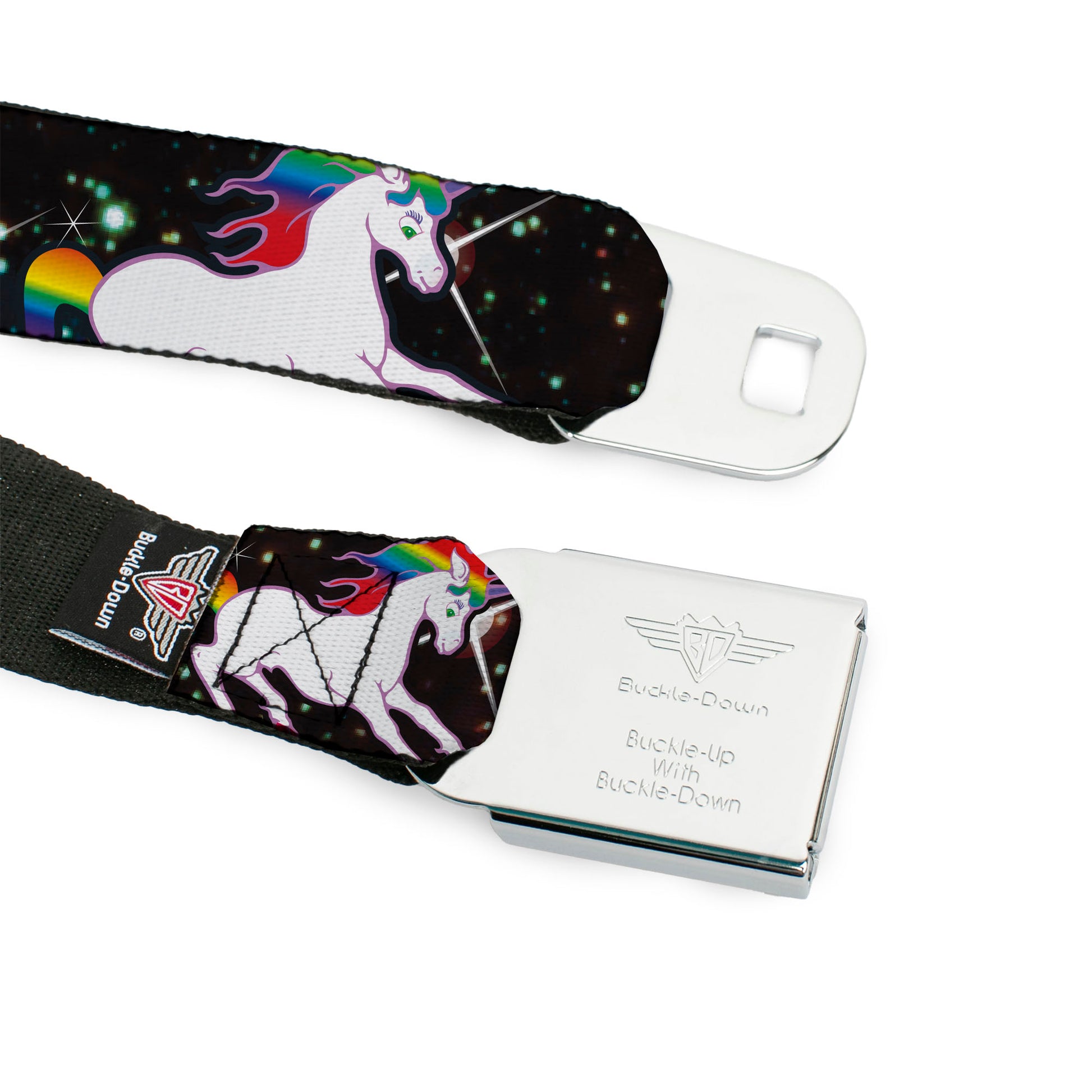 BD Wings Logo CLOSE-UP Full Color Black Silver Seatbelt Belt - Unicorn Universe Webbing Seatbelt Belts Buckle-Down