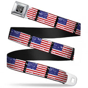 BD Wings Logo CLOSE-UP Full Color Black Silver Seatbelt Belt - United States Flags Weathered/Black Webbing Seatbelt Belts Buckle-Down