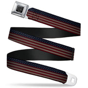 BD Wings Logo CLOSE-UP Full Color Black Silver Seatbelt Belt - United States Flag Stars & Stripes Distressed Webbing Seatbelt Belts Buckle-Down