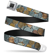 BD Wings Logo CLOSE-UP Full Color Black Silver Seatbelt Belt - US Coins Stacked Webbing Seatbelt Belts Buckle-Down