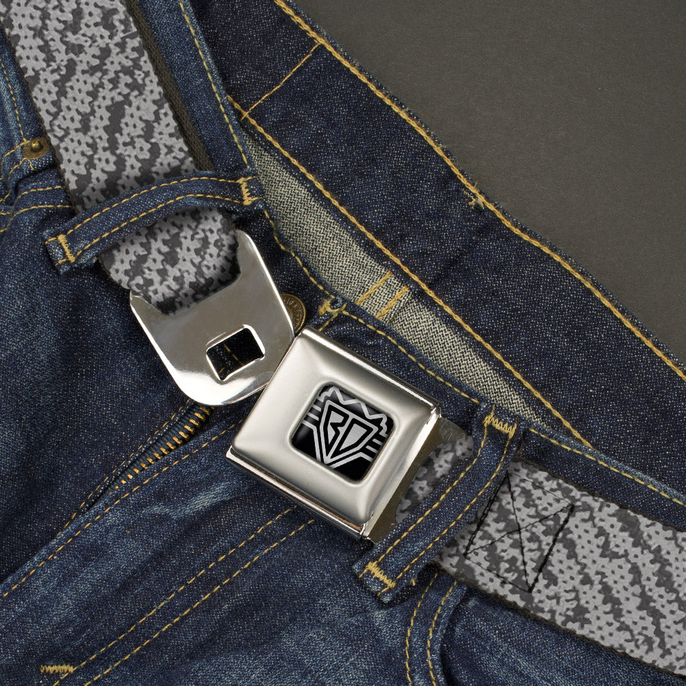 BD Wings Logo CLOSE-UP Full Color Black Silver Seatbelt Belt - Urban Camo Grays Webbing Seatbelt Belts Buckle-Down