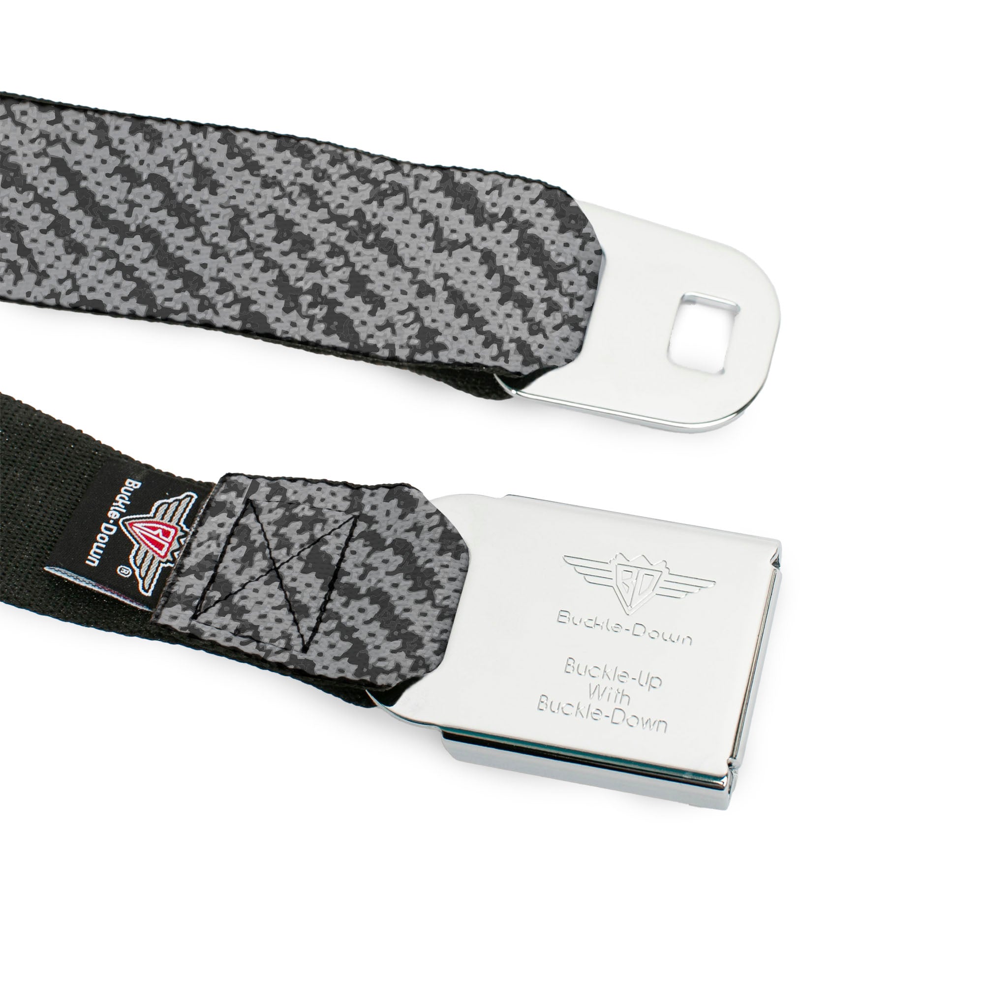 BD Wings Logo CLOSE-UP Full Color Black Silver Seatbelt Belt - Urban Camo Grays Webbing Seatbelt Belts Buckle-Down