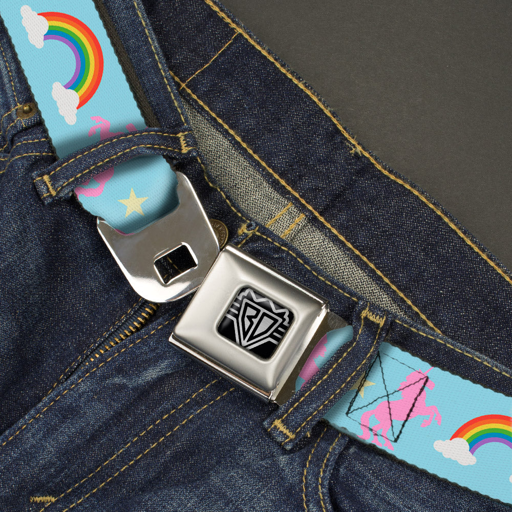BD Wings Logo CLOSE-UP Full Color Black Silver Seatbelt Belt - Unicorns/Rainbow/Star Baby Blue/Pink/Yellow Webbing Seatbelt Belts Buckle-Down