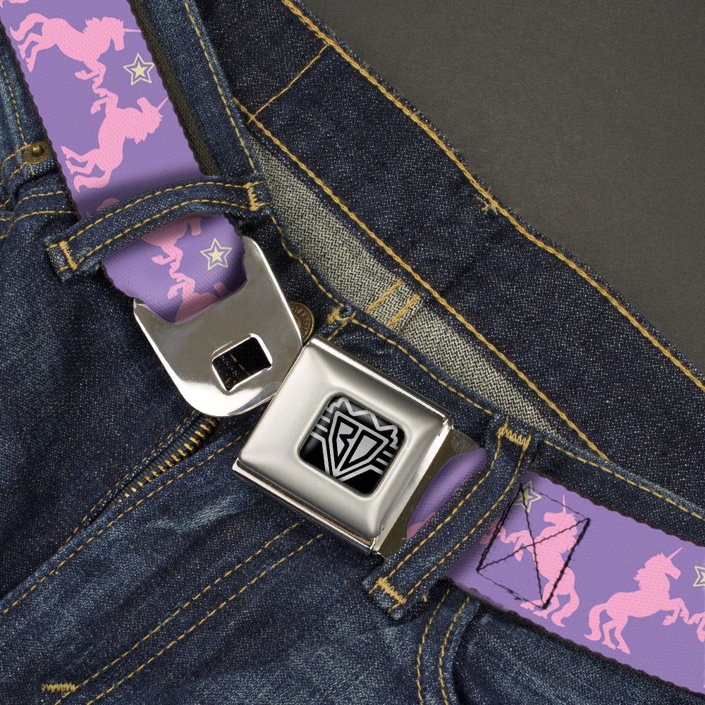 BD Wings Logo CLOSE-UP Full Color Black Silver Seatbelt Belt - Unicorns/Star Lavender/Pink/Yellow Webbing Seatbelt Belts Buckle-Down