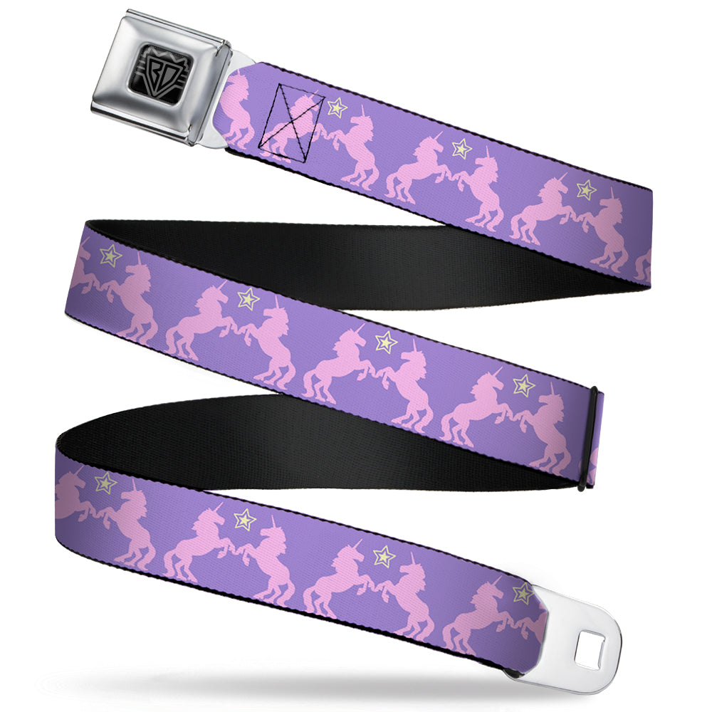 BD Wings Logo CLOSE-UP Full Color Black Silver Seatbelt Belt - Unicorns/Star Lavender/Pink/Yellow Webbing Seatbelt Belts Buckle-Down